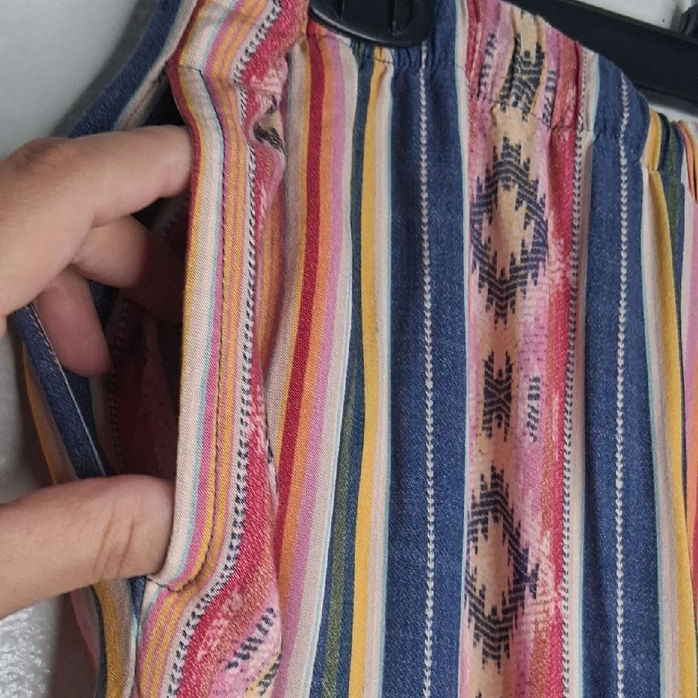 Coldwater Creek Southwest Terra Stripe Rayon Pants Wide Leg Multicolor Pockets L